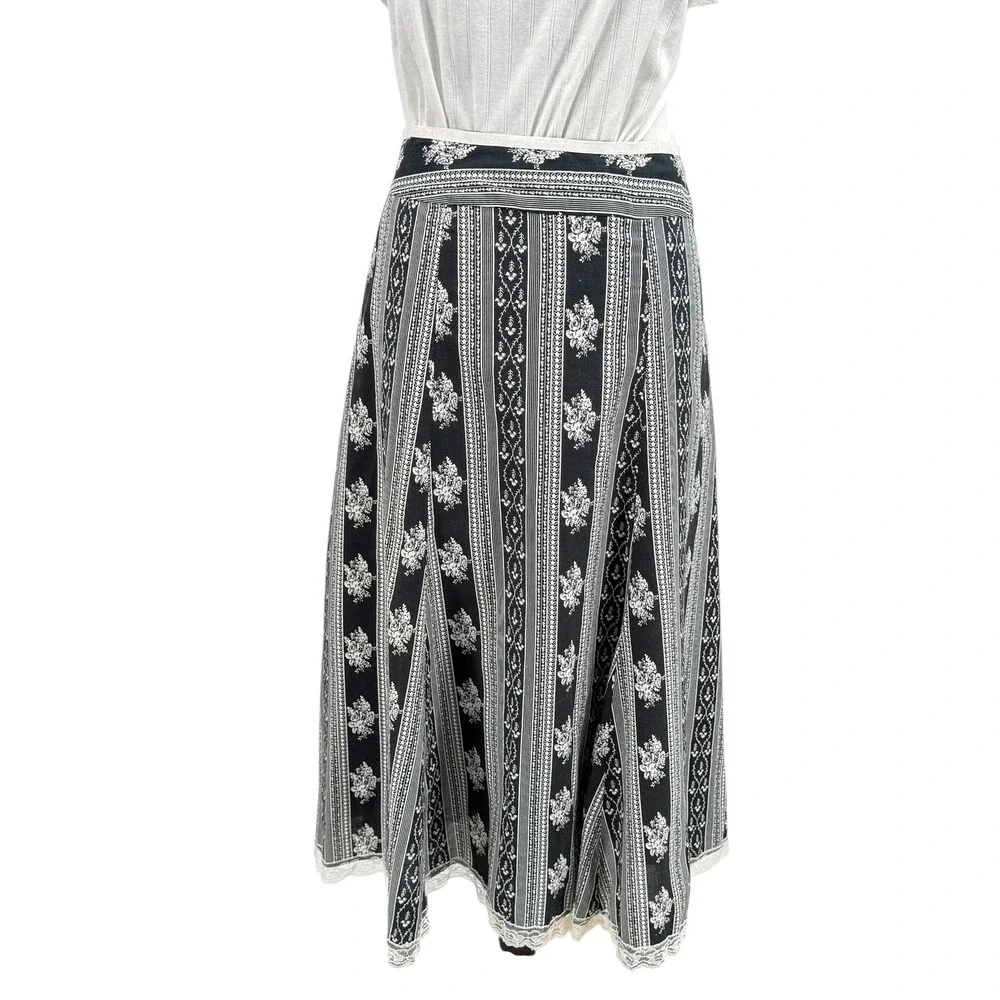 Baranda Women's Skirt‎ Vintage Milkmaid Striped Floral Lace Trim WhimsyGoth 10